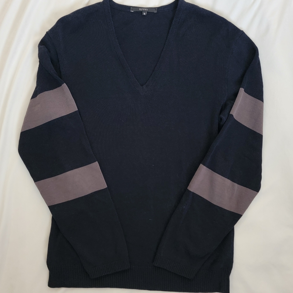Mens GUCCI Navy‎ & Grey V-Neck Sweater Size M NWOT - Picture 9 of 13